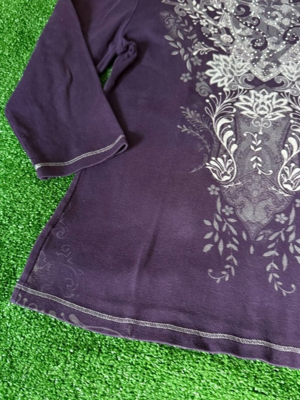 Vintage Blue Canyon Rhinestone Embellished Boho Long Sleeve T-Shirt Size L - Picture 4 of 14